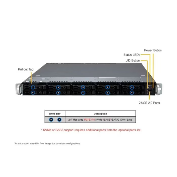Supermicro SYS-111C-NR 1U Rackmount X13 CloudDC SuperServer (SYS-111C-NR) - imagine 3
