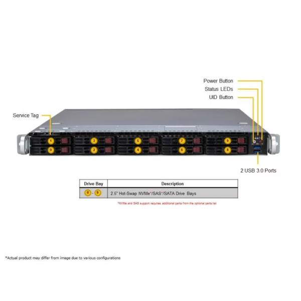 Supermicro AS-1115SV-WTNRT 1U Rackmount H13 UP WIO A+ Server (AS-1115SV-WTNRT) - imagine 2
