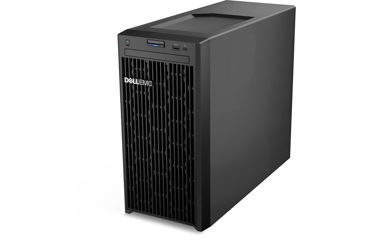 PowerEdge T150 Tower Server Intel Xeon E-2314 2.8GHz, 8M Cache, 4C/4T, Turbo (65W), 3200 MT/s, 2x 16GB UDIMM, 3200MT/s, ECC, 2TB 7.2K RPM SATA 6Gbps 512n 3.5in Cabled Hard Drive, 3.5" Chassis with up to 4 Hard Drives, Motherboard with Broadcom 5720 Dual Port 1Gb On-Board, PERC H355 Adapter, Full (T150SPL_DIGI)
