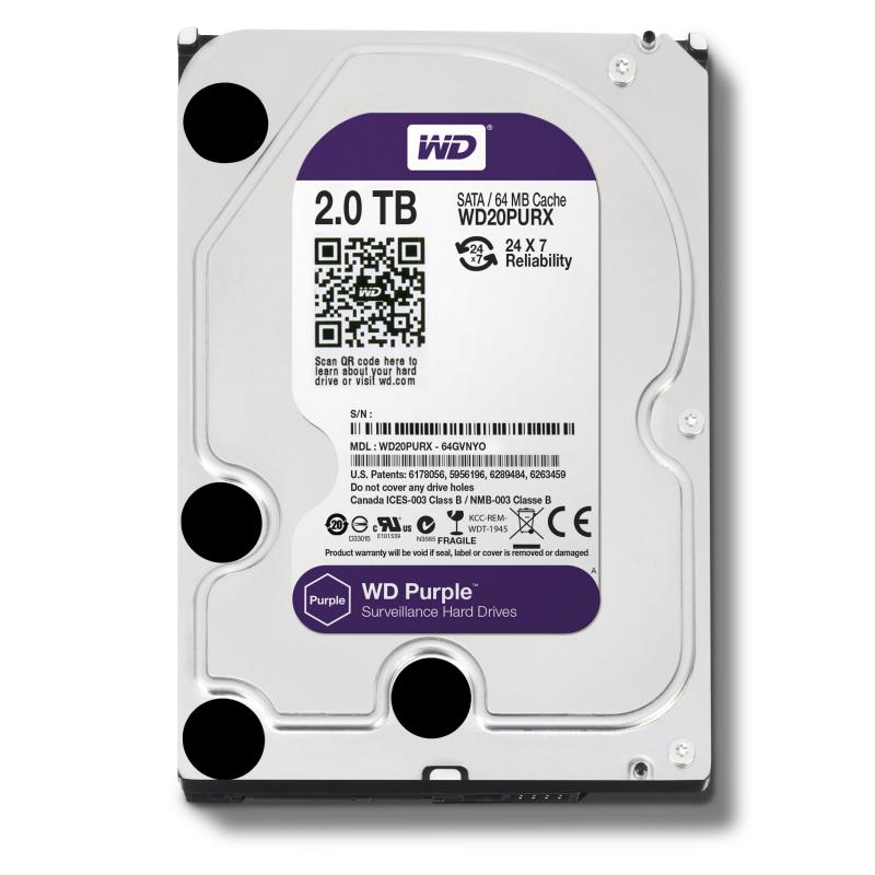 HDD Surveillance WD, 3.5", 2TB, PURPLE, SATA3, IntelliPower (5400rpm),  64MB (WD20PURX)